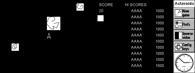 Screenshot of Asteroids running in OPL for iOS